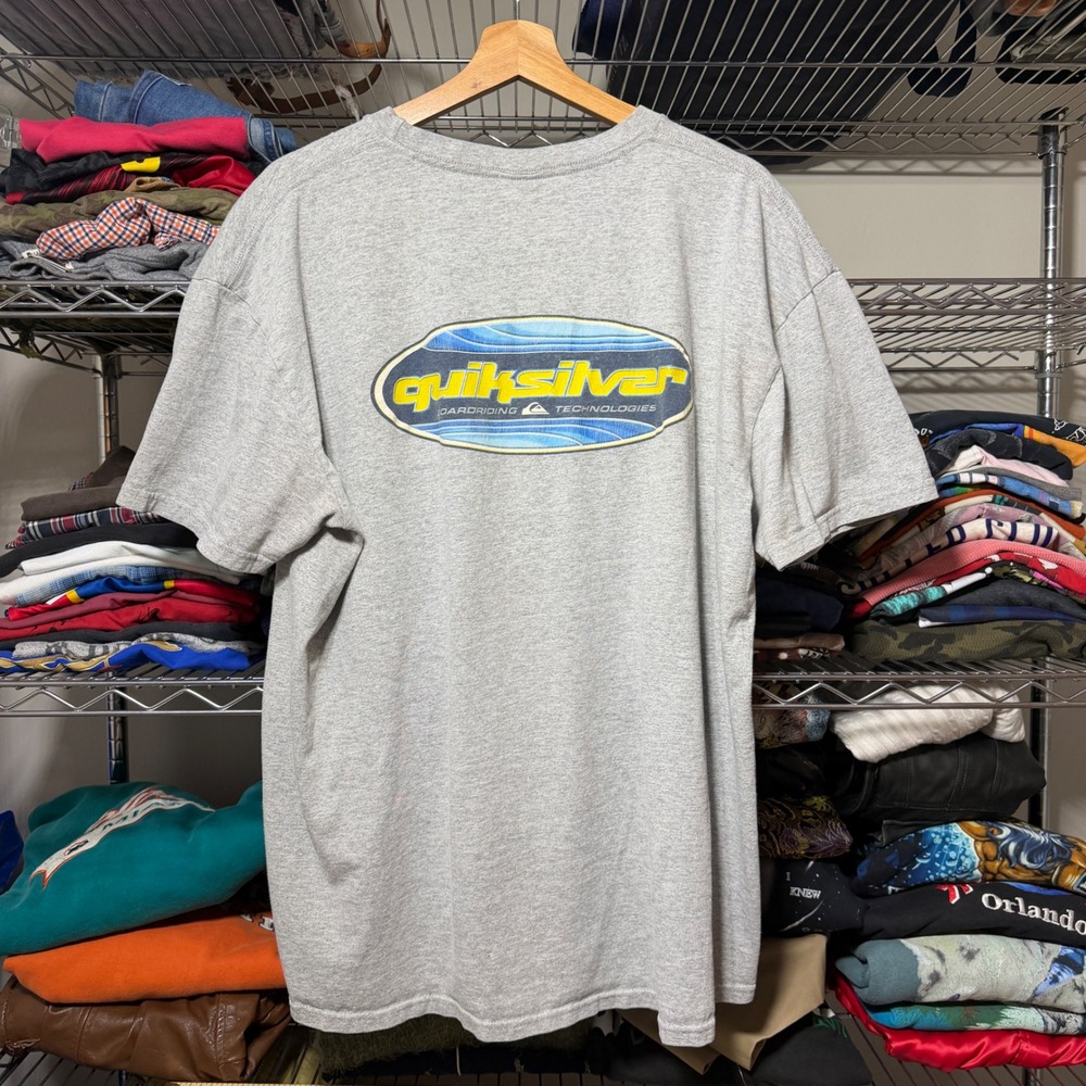 VTG Quiksilver T-Shirt Mens XL Gray Boardriding Technologies Graphic Surf Skate